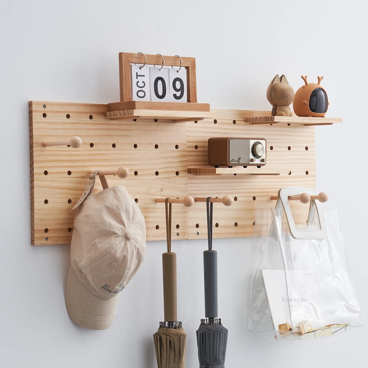 Wood Pegboard Combination Wall Organizer Kit, Wooden Display Pegboard Panel K...