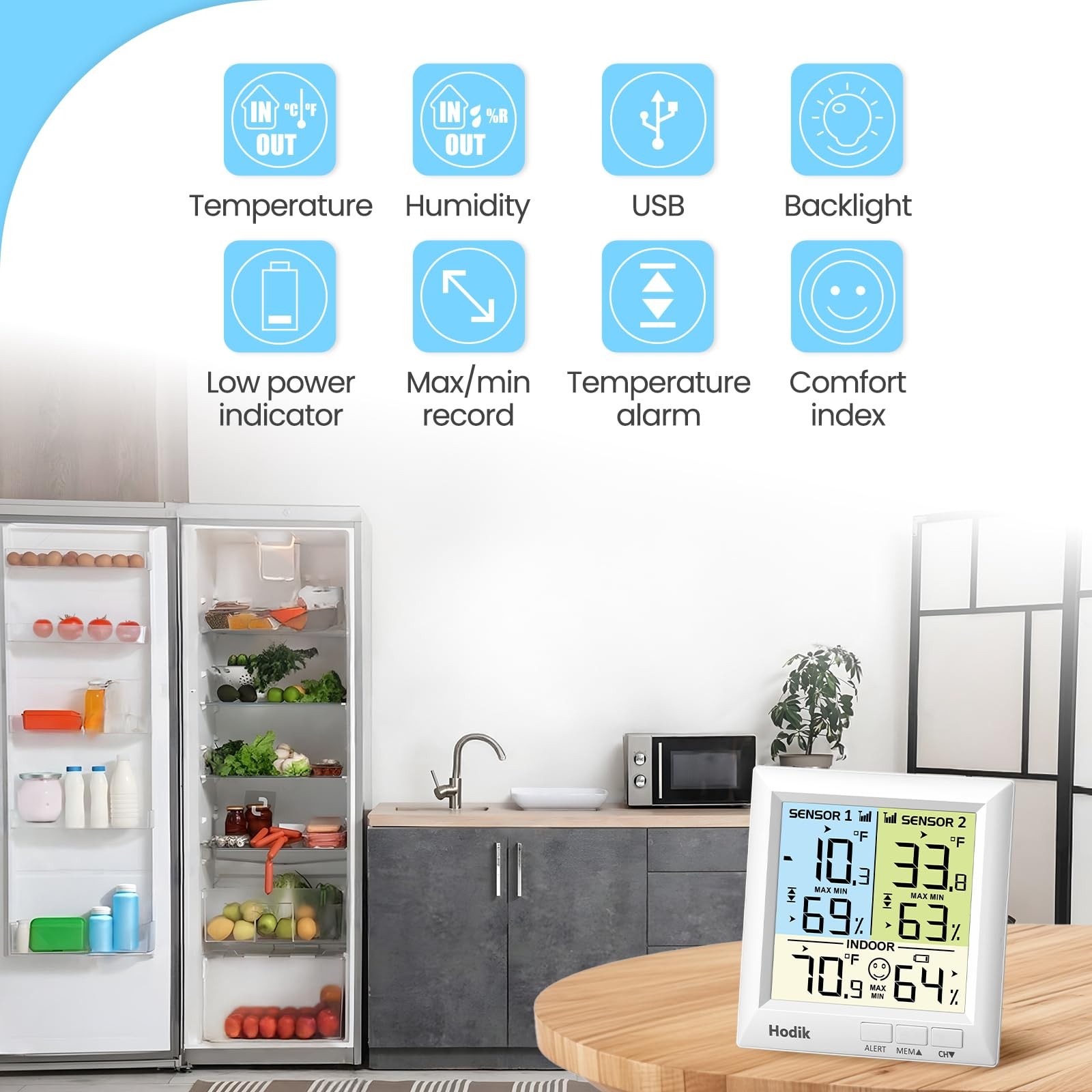 Digital wireless Thermometer, Fridge Freezer Alarm Thermometer Digital with 3...
