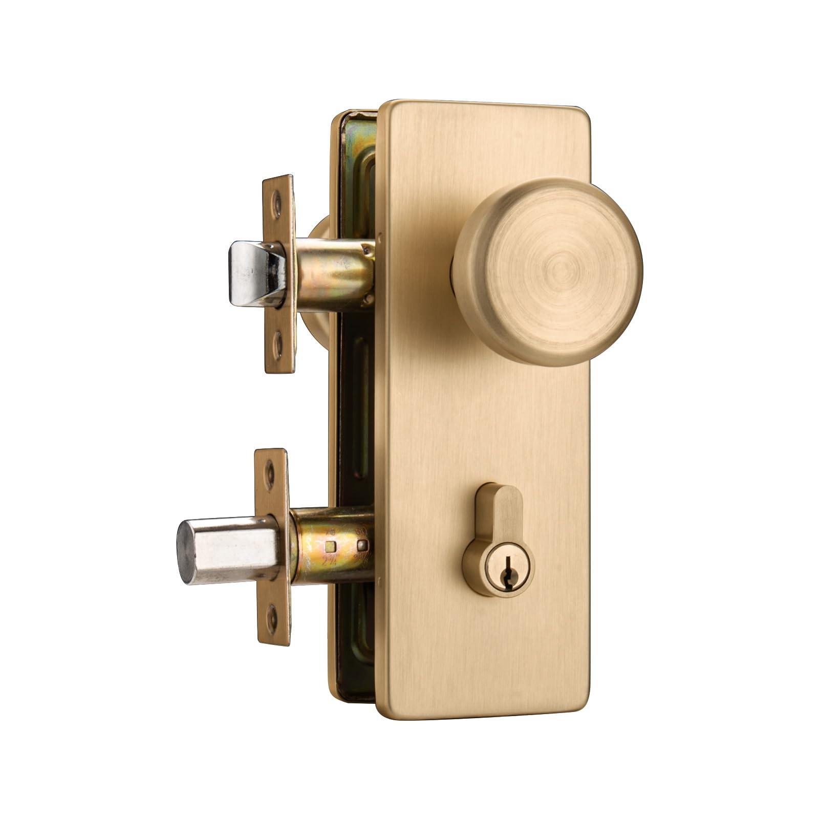 Gold Door Knob with Lock,Satin Brass Exterior Door Lock Set with Deadbolt Loc...