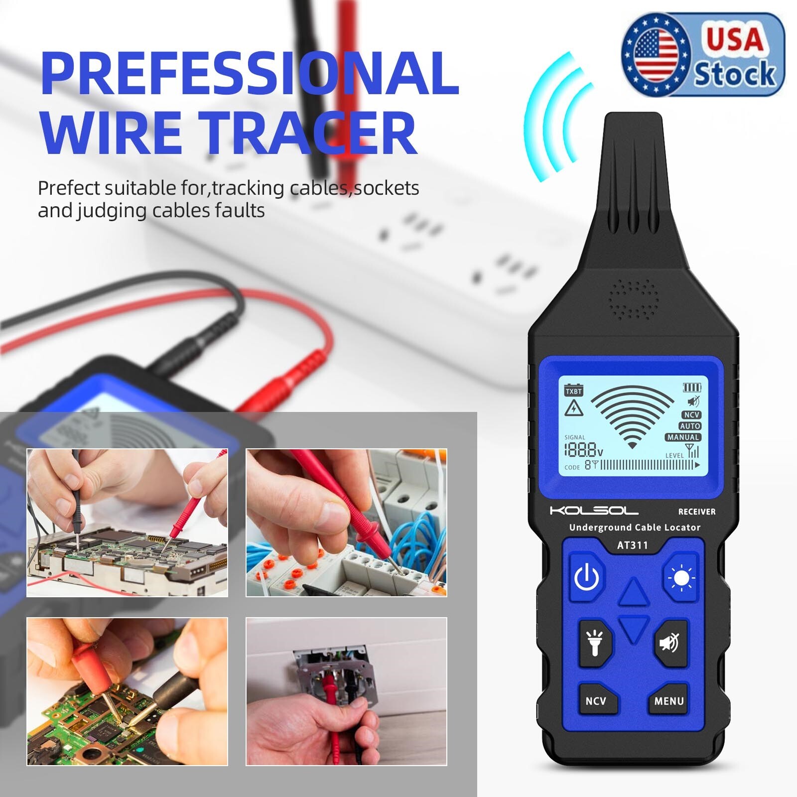 Underground Cable Tester Locator Circuit Tracer Detector Wire Tracker NF-826 US