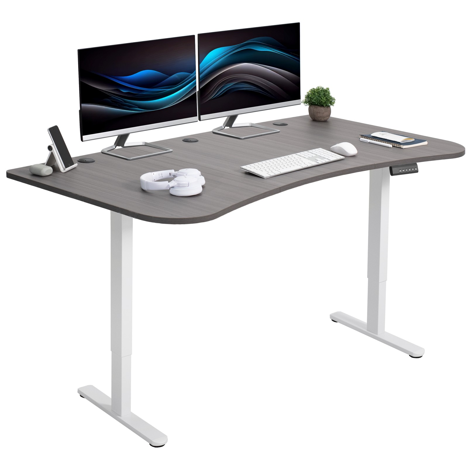 VIVO Electric 63” x 32” Stand Up Desk, Dark Gray Table Top, White Frame