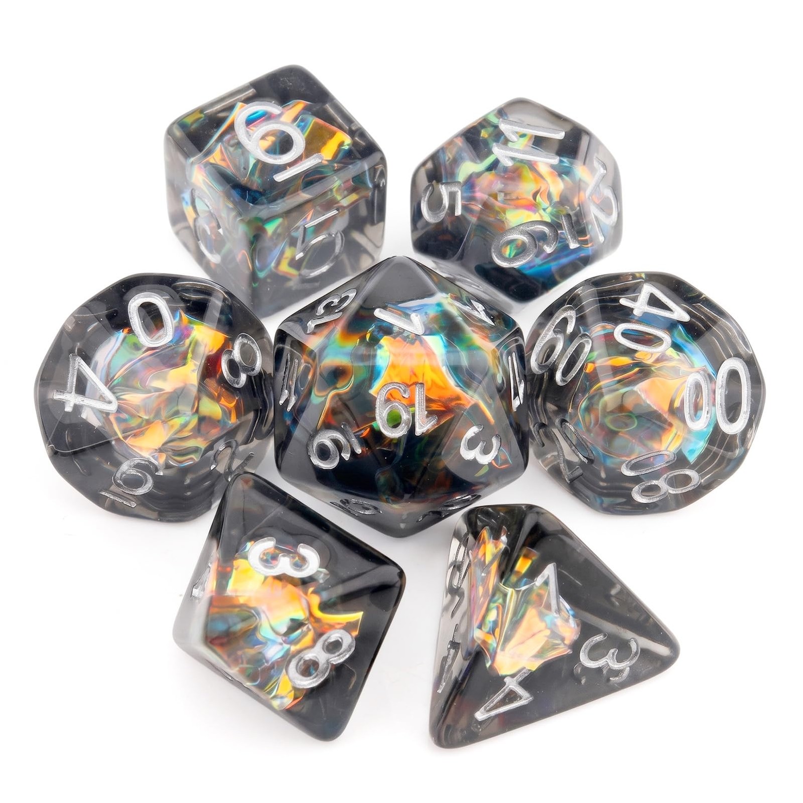 Haxtec DND Dice Set 7PCS Polyhedral D&D for Black Gold Silver