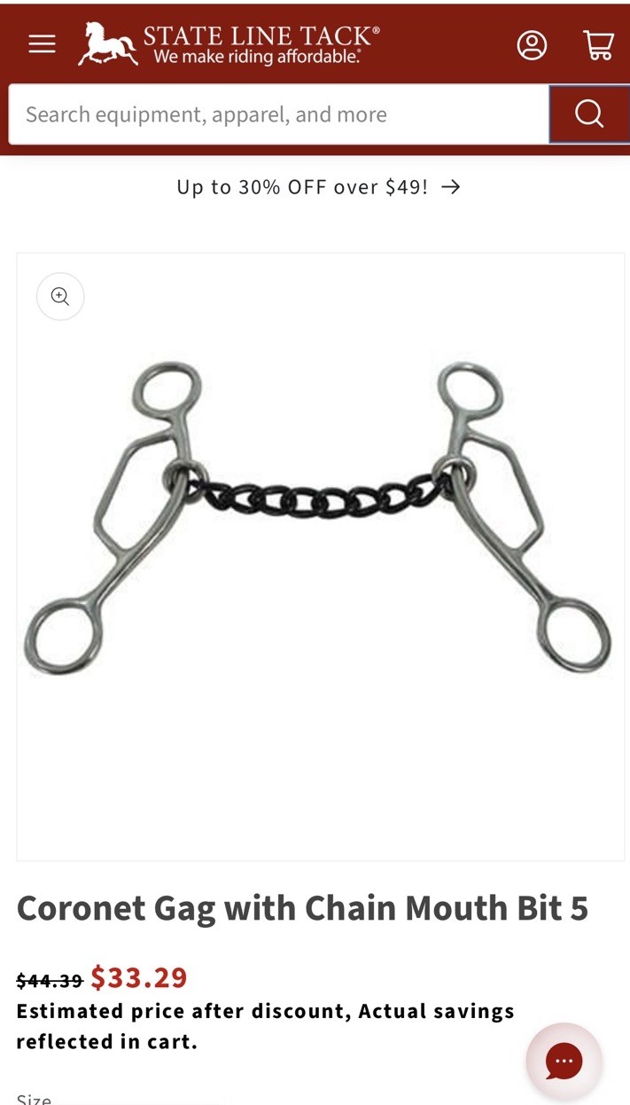 5.5” Coronet Gag Sweet Iron Chain Mouth Western Barrel Racing Horse Bit Tack