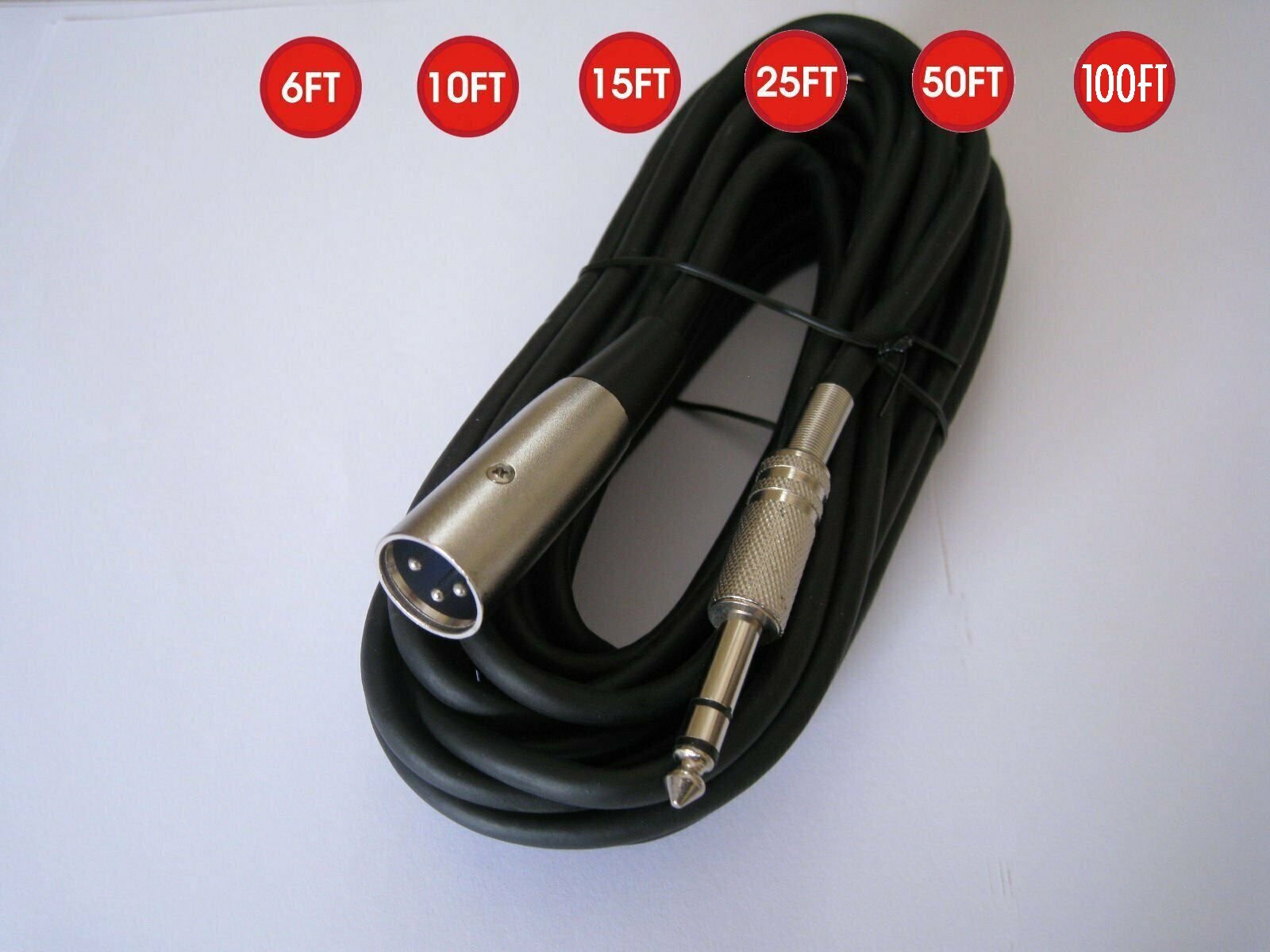 6 Ft - 100 Ft 1/4" TRS 3Pin XLR MALE Mixer to Powered Monitor Speaker Cable Cord
