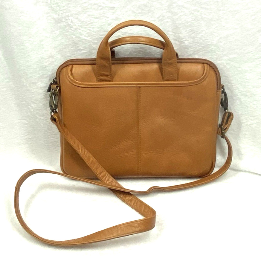 Le Donne Leather Collection Tan Leather Crossbody Bag Tablet Briefcase 11in Smal