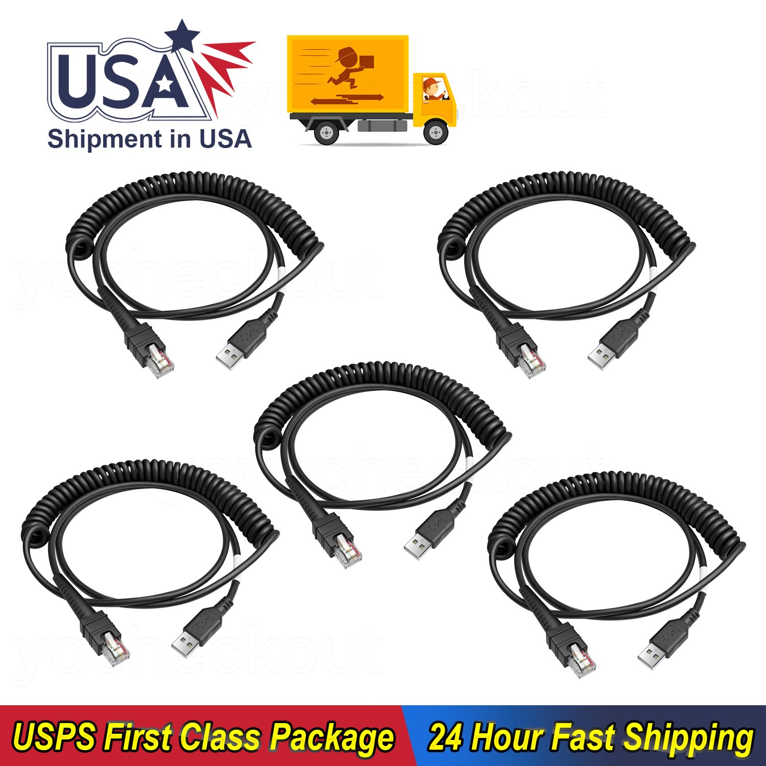 5/10PC For Zebra Coiled Cable CAB-3600-UNC3 Shielded USB Series A Connector