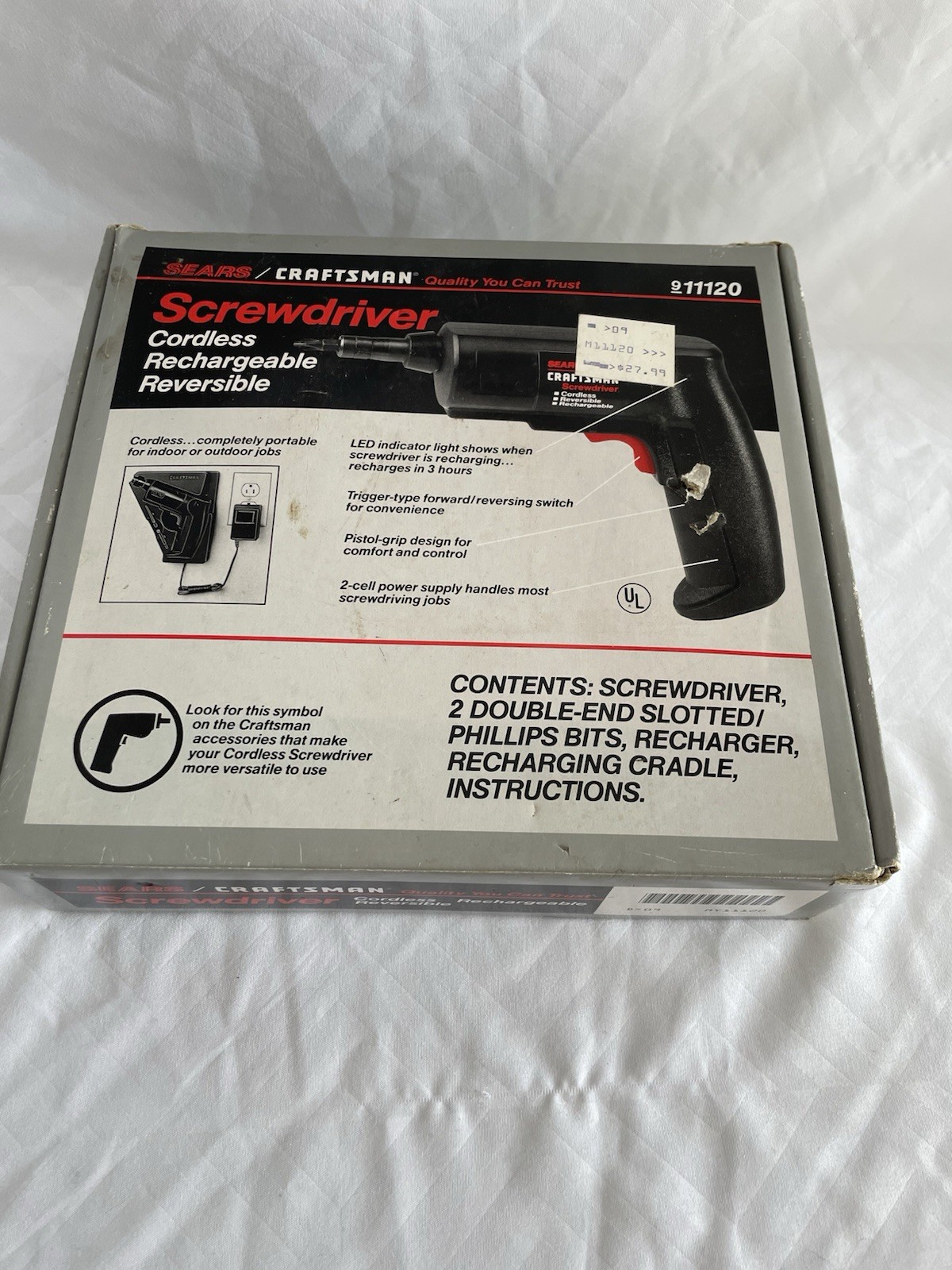 VTG Sears Craftsman Screwdriver Kit Cordless Rechargeable Reversible 11120 Works
