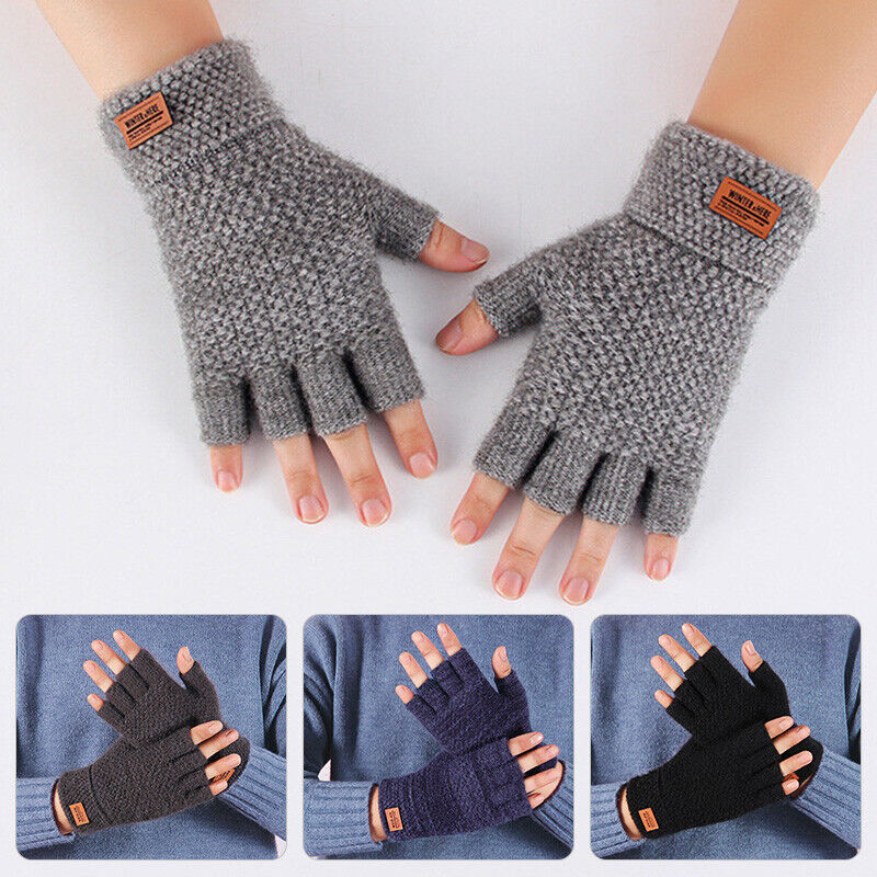 Winter Alpaca Wool Fingerless Gloves Thermal Men Knitted Half Finger Mitten Lot
