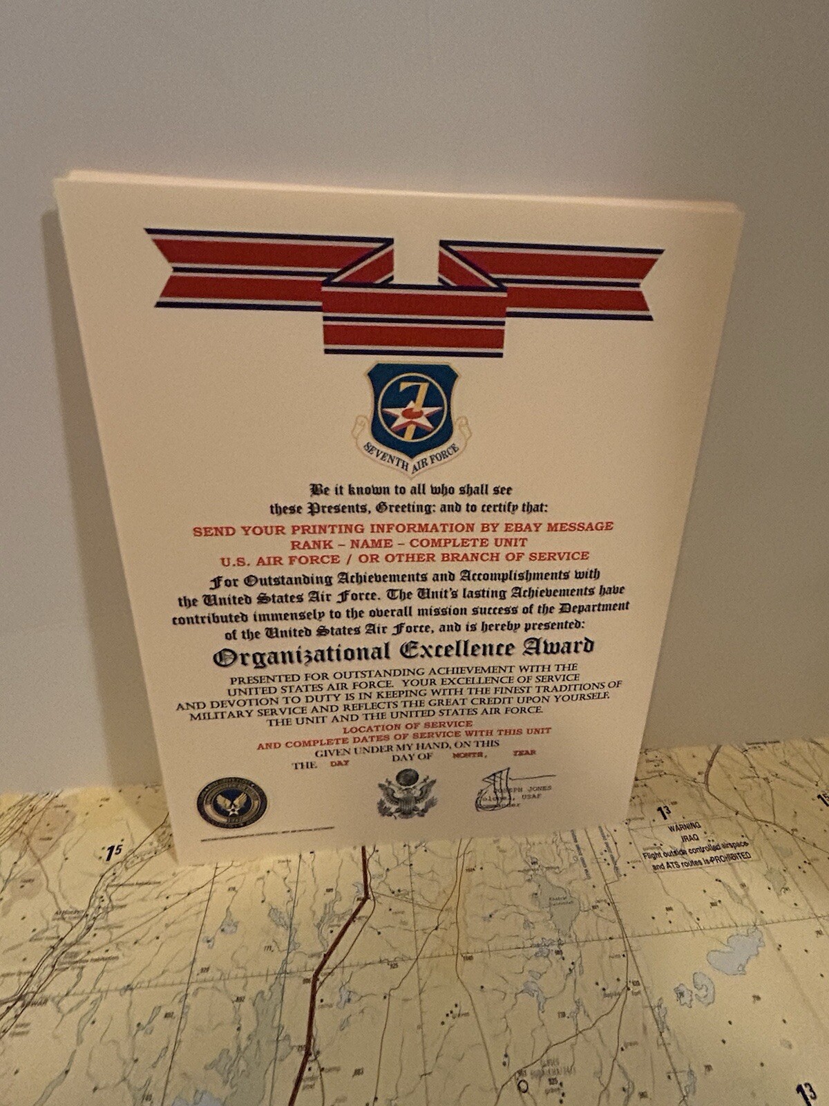 U.S. AIR FORCE / 7TH AIR FORCE - ORGANIZATIONAL EXCELLENCE AWARD CERTIFICATE