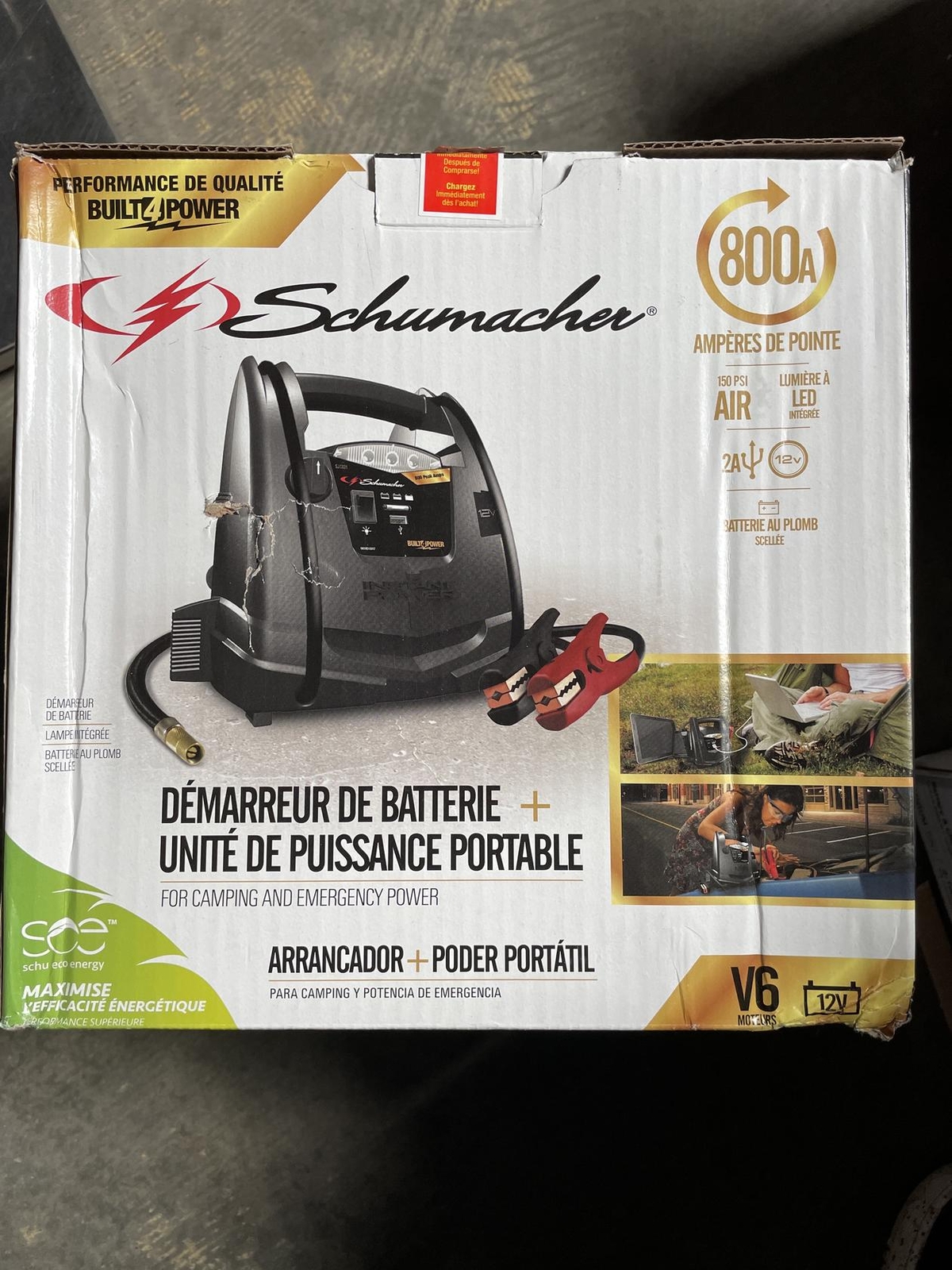 Schumacher SJ1331 Rechargeable AGM Jump Starter for Gas Diesel Vehicles - 800