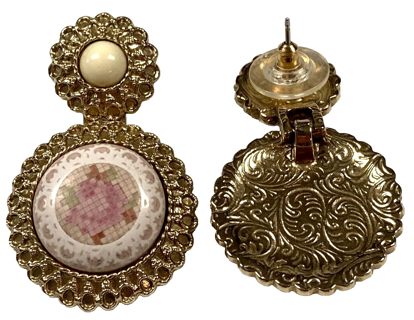 Needlework Design Lucite Pierced Drop Earrings