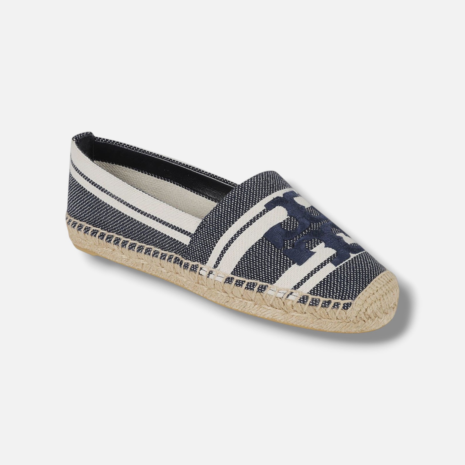 Tory Burch Women's Blue Double T Jacquard Espadrille Flats Shoes Size 8.5M
