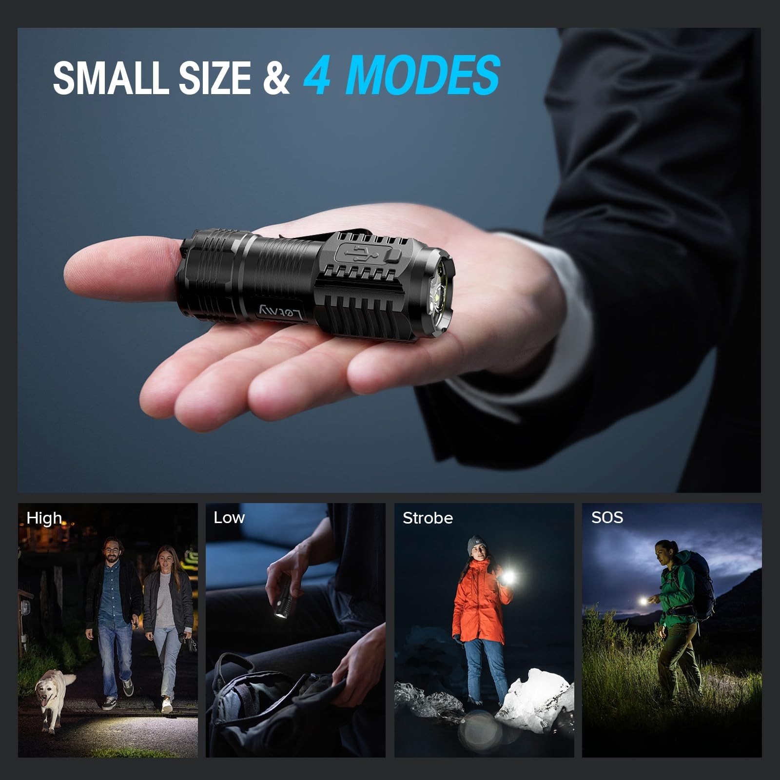 LETMY Rechargeable Mini Flashlights with Magnetic Base, 2 Pack 2 pack, Black
