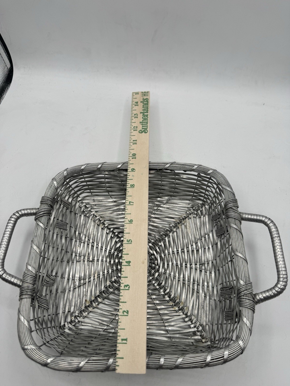 Metal Display Basket Silver Woven With Handles Rectangular 10 In x 10 In