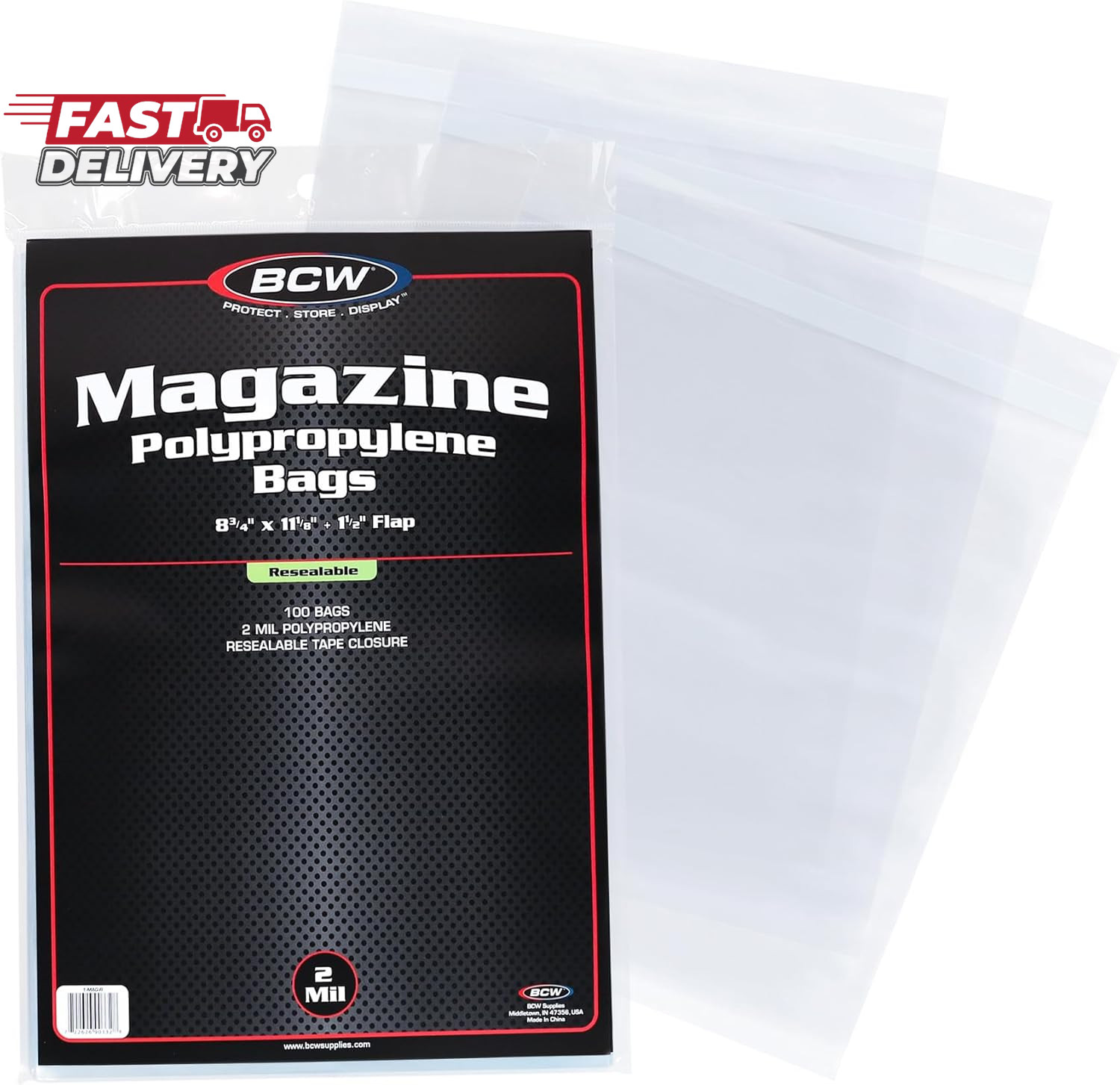 BCW Resealable Magazine Bags - 1 Pack of 100 | Acid-Free, Clear Polypropylene Sl
