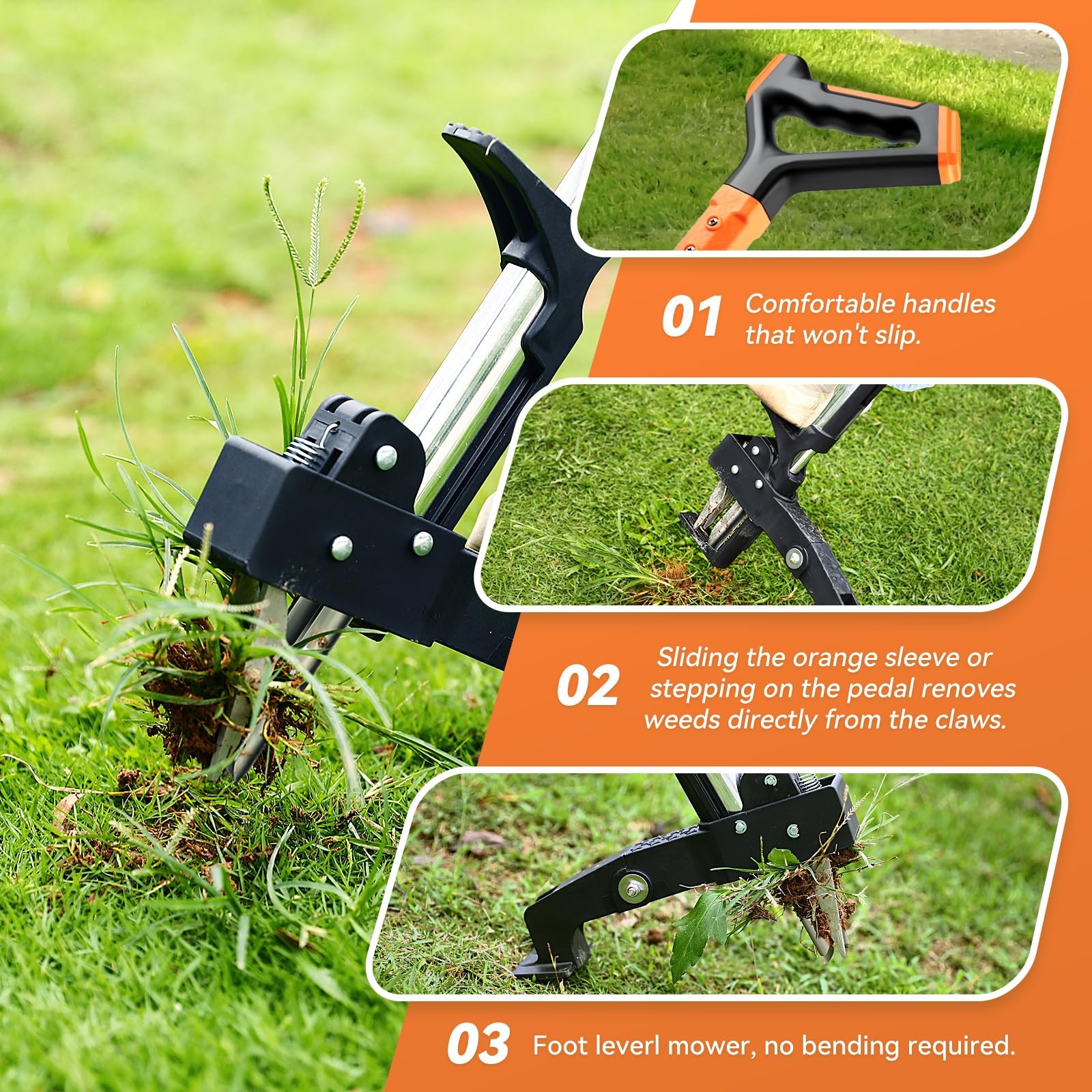 Fulljion Weed Puller Tool,Detachable Stand Up with Long Orange
