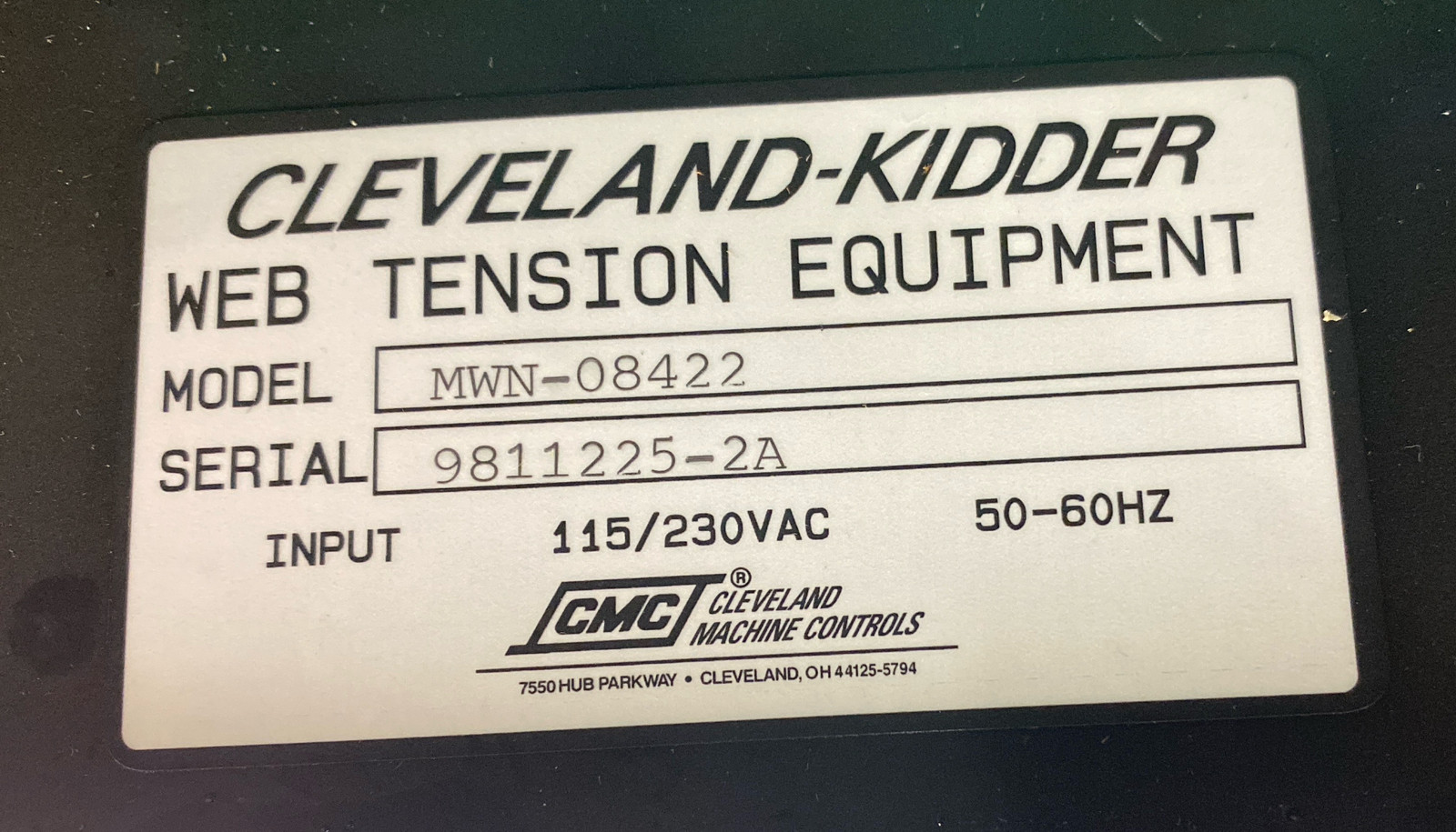Cleveland Machine MWN-08422 Kidder Motor Controller 115/230VAC