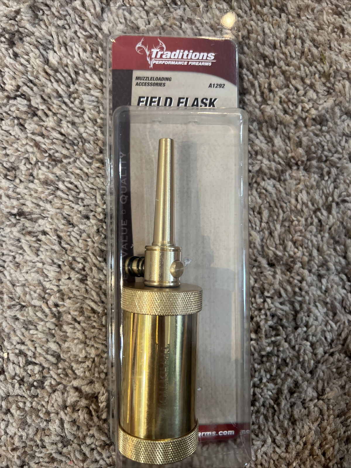 A1292 Traditions Solid Brass Black Powder Field Flask  2-1/2oz Capacity  New!