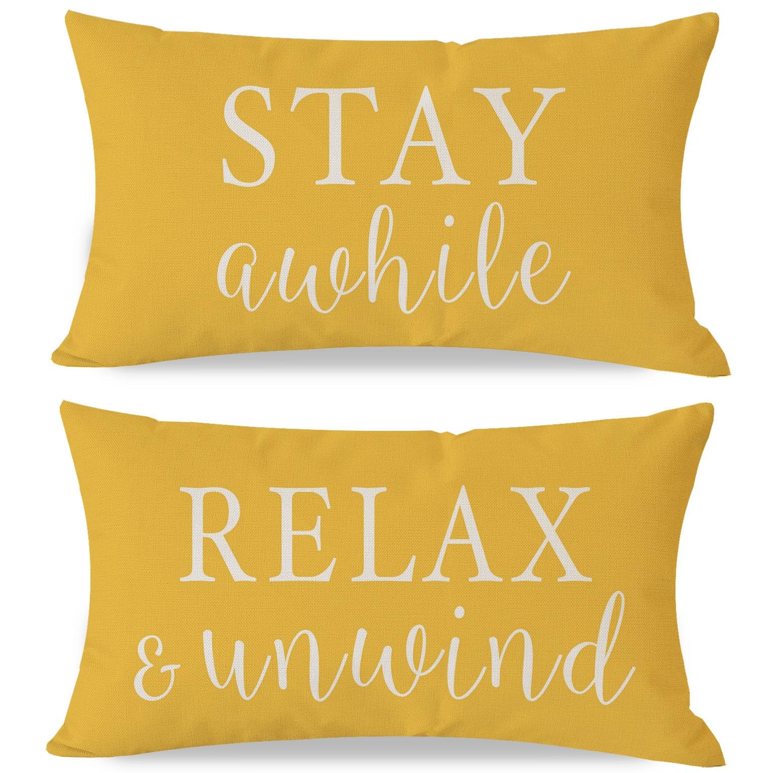 Decorative Throw Pillow Covers 12x20 Inch Set of 2 Stay Awhile Relax & Unwind...