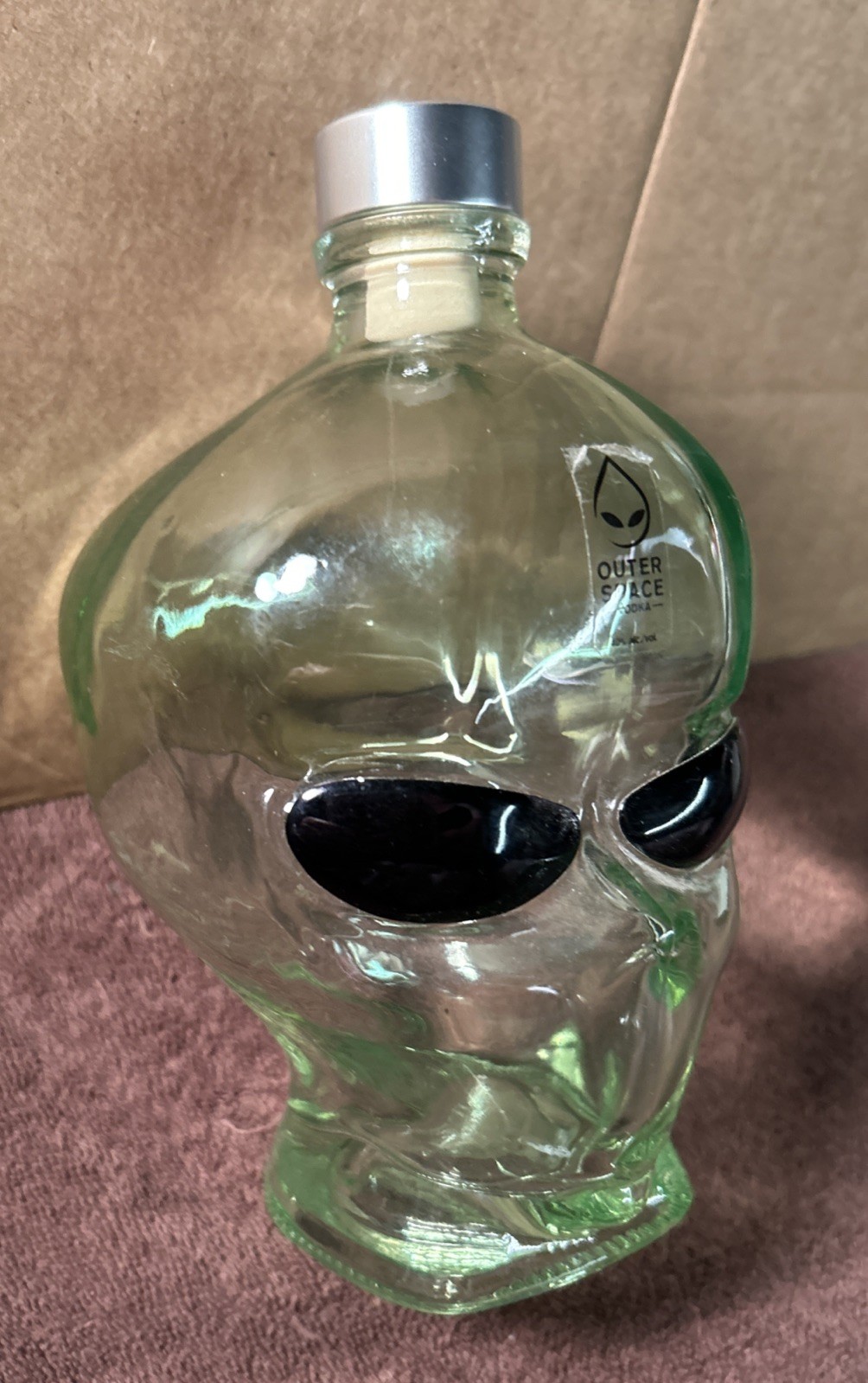 Empty Outer Space Vodka Alien Head Green Glass Bottle Empty 750 ml. 7.5" & Cork