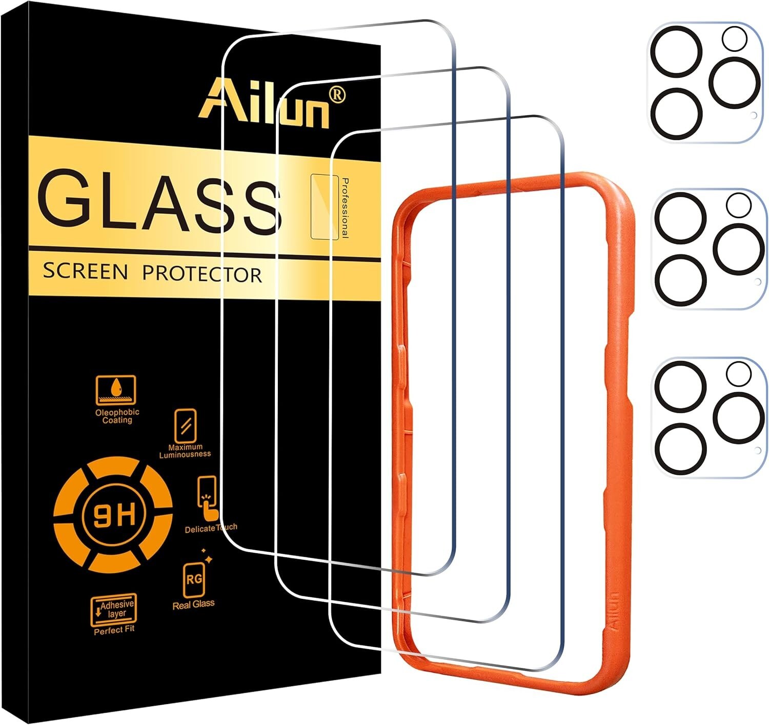 Ailun 3 Pack Screen Protector for Iphone 16 Pro Max [6.9 Inch] + 3 Pack Camera