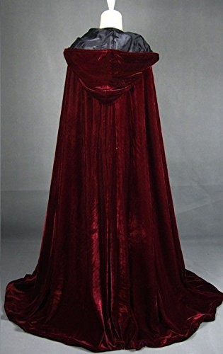 LuckyMjmy Velvet Renaissance Medieval Cloak Cape Lined Medium, Wine Red-black