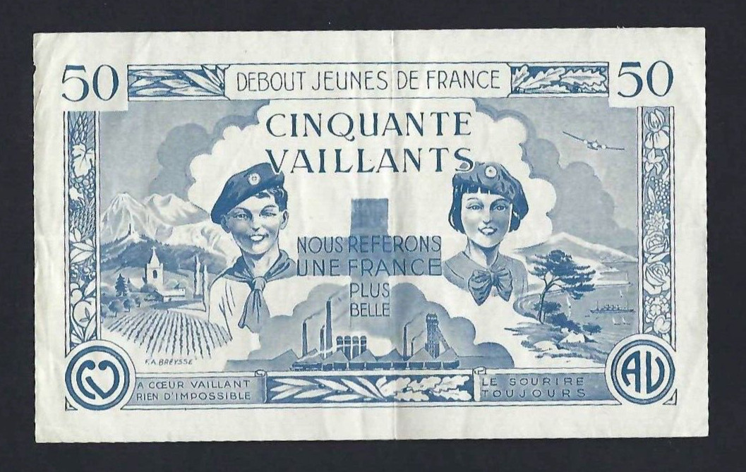 FRANCE-BILLET ADVERTISING JEUNES DE FRANCE 50 VAILLANTS- BANKNOTE ADVERTISING