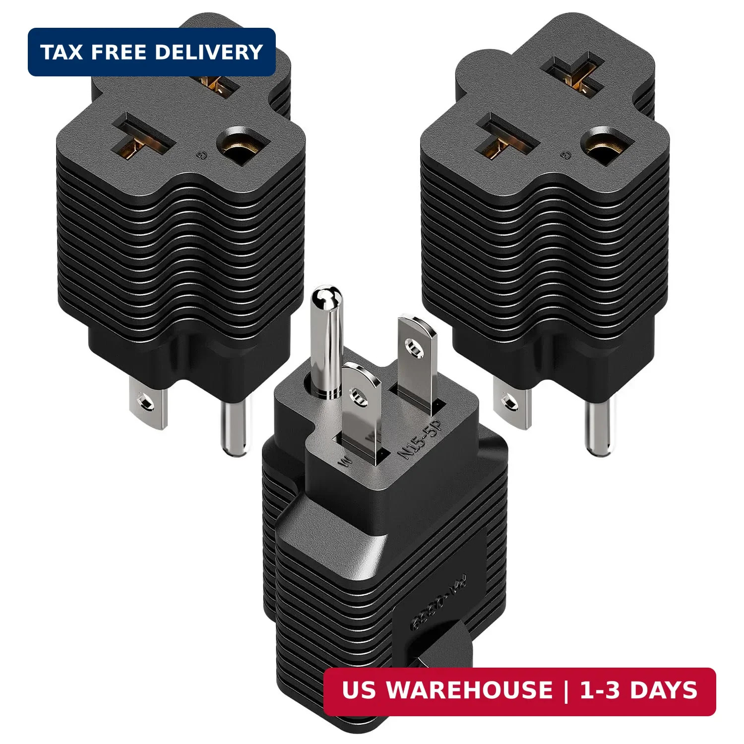 3 Pack 4-in-1 5-15P to 5-15R, 5-20R, 6-15R, 6-20R T Blade Adapter | 15 Amp to 20