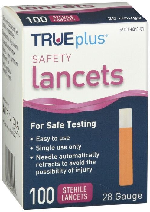 TruePlus Sterile Safety Lancets 28 Gauge 100 Lancets
