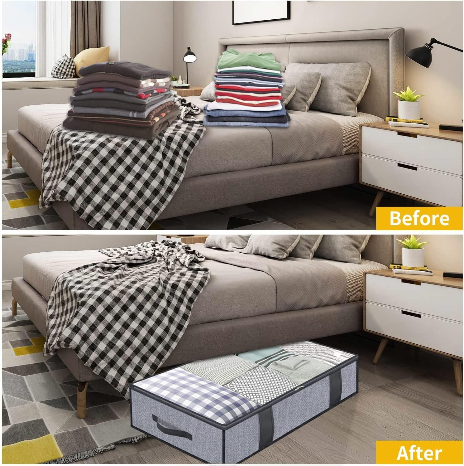 Eco-Friendly Underbed Storage Solutions - Foldable Zippered Bags, 2 Pack