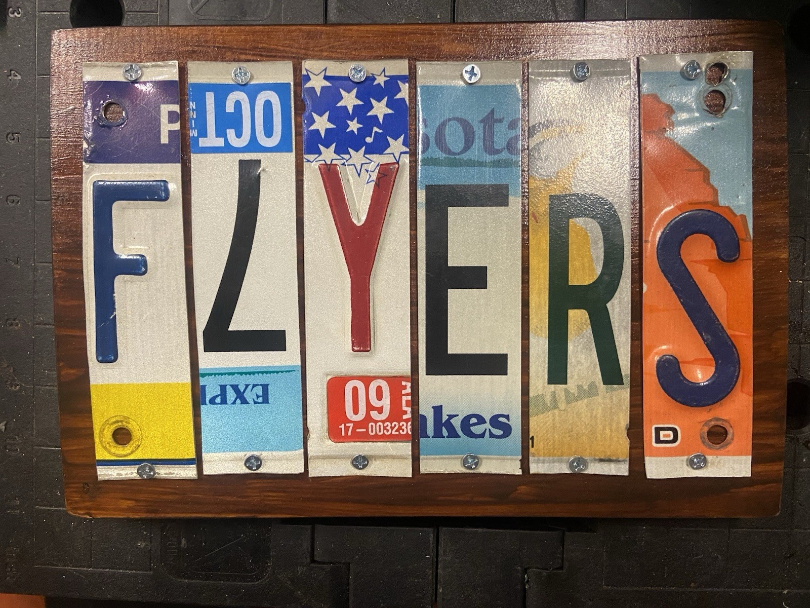 FLYERS handcrafted sign from license plates. Philadelphia FLYERS Hockey NHL