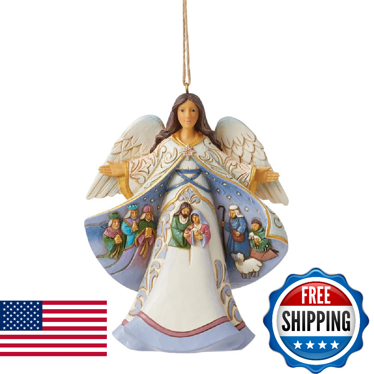 Enesco Jim Shore Heartwood Creek Angel with Cloak Nativity Scene Hanging Ornamen