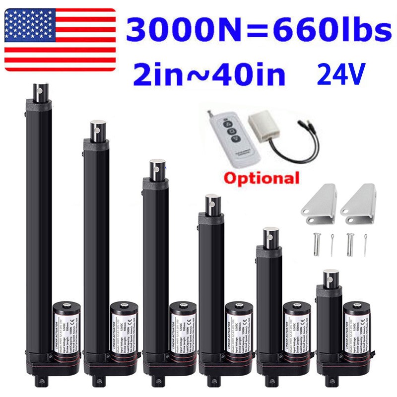 24V 3000N 660lb Heavy Duty Linear Actuator 6inch Stroke 4"~ 40" IP65 Waterproof