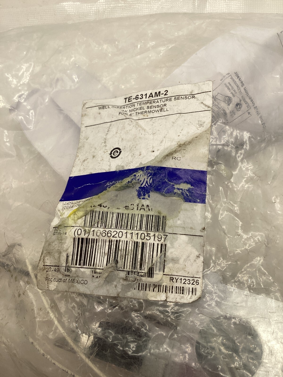 (QTY 2) Johnson Controls TE-631AM-2, Well Insertion Temperature Sensor