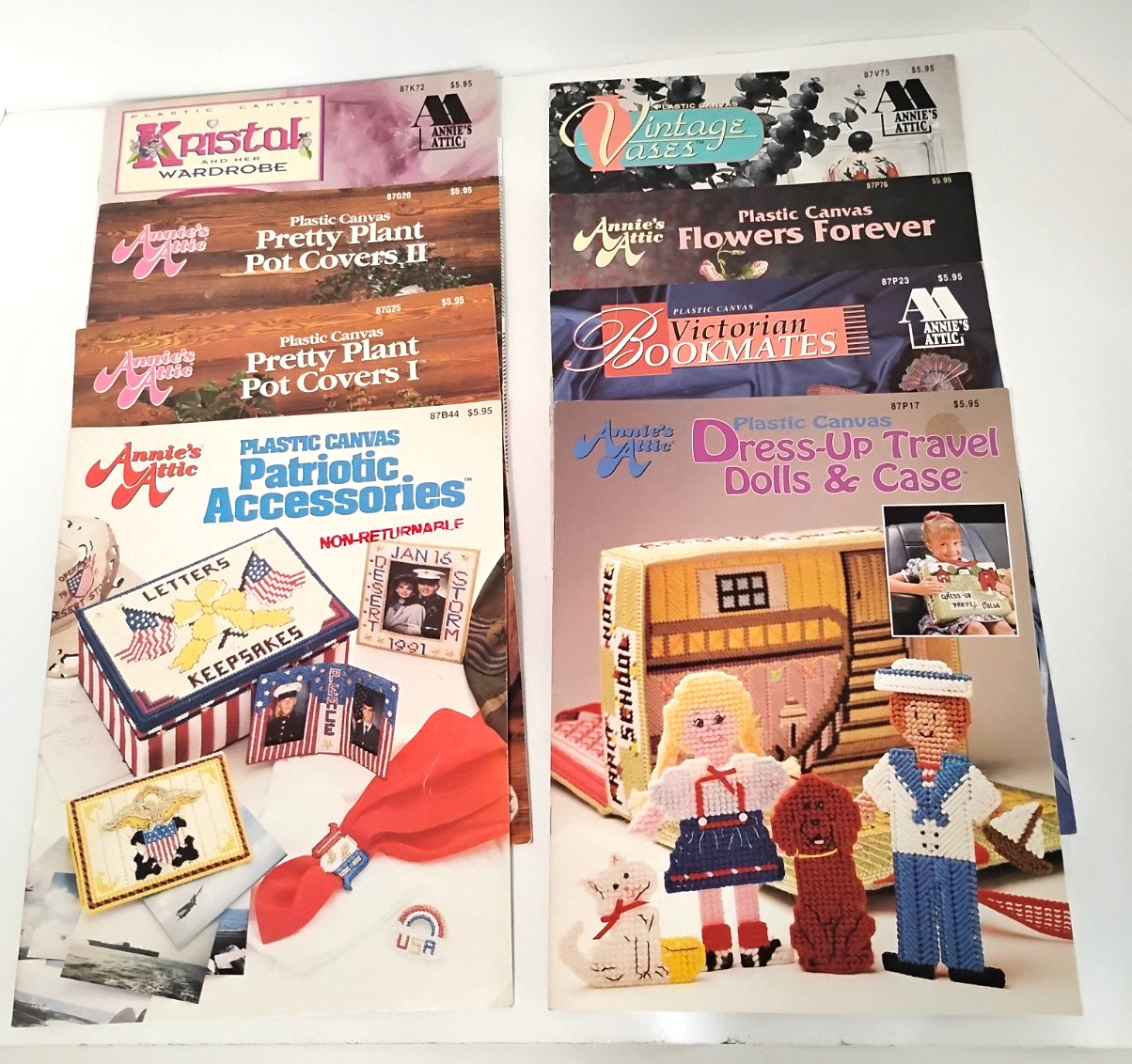 Annie's Attic Plastic Canvas Pattern Books Lot of 8 inc Kristal and Her Wardrobe
