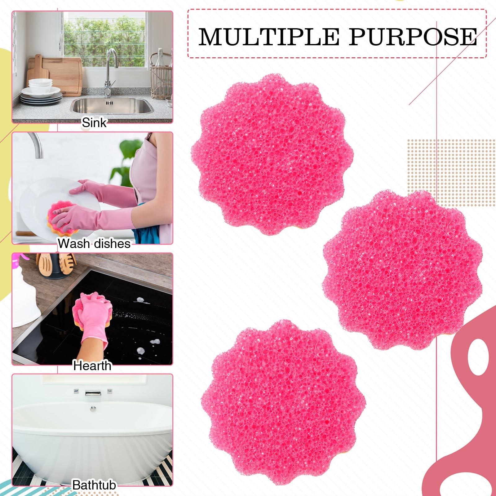 3 Pcs Dual Sided Scrub Sponge Multi Functional Cute Temperature Sensitive Non...