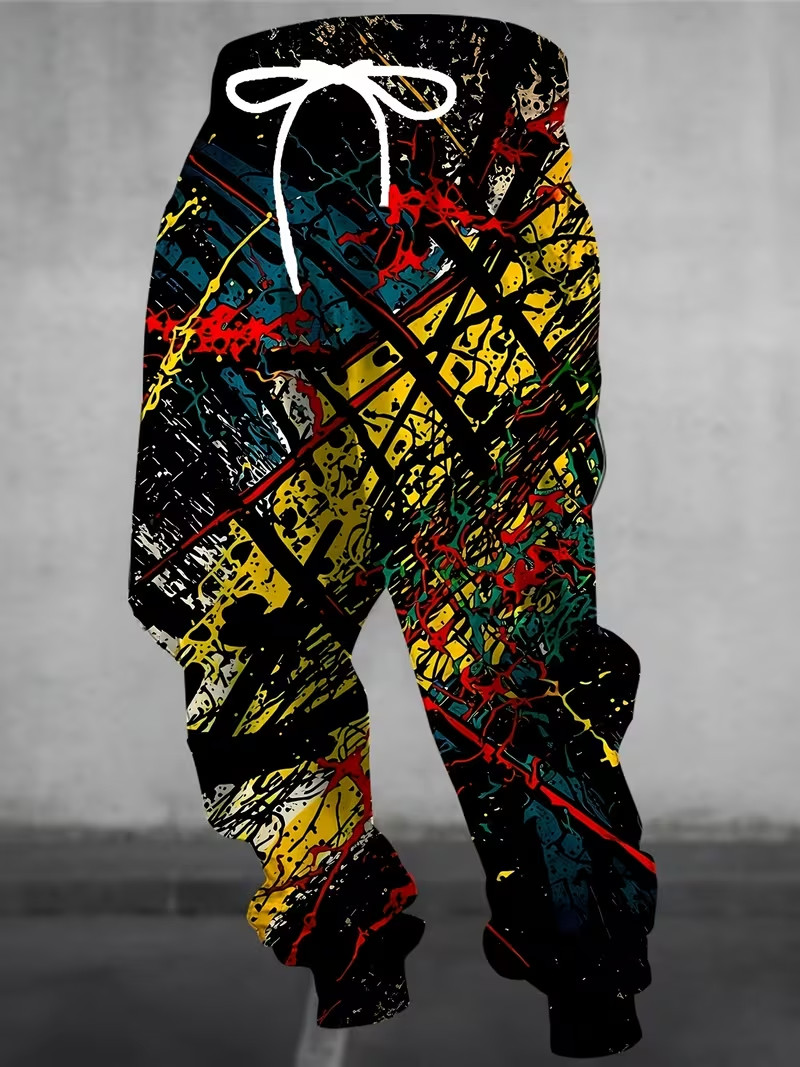 3D Abstract Graffiti Sweatpants | Drawstring & Pockets, Stylish Long Pants