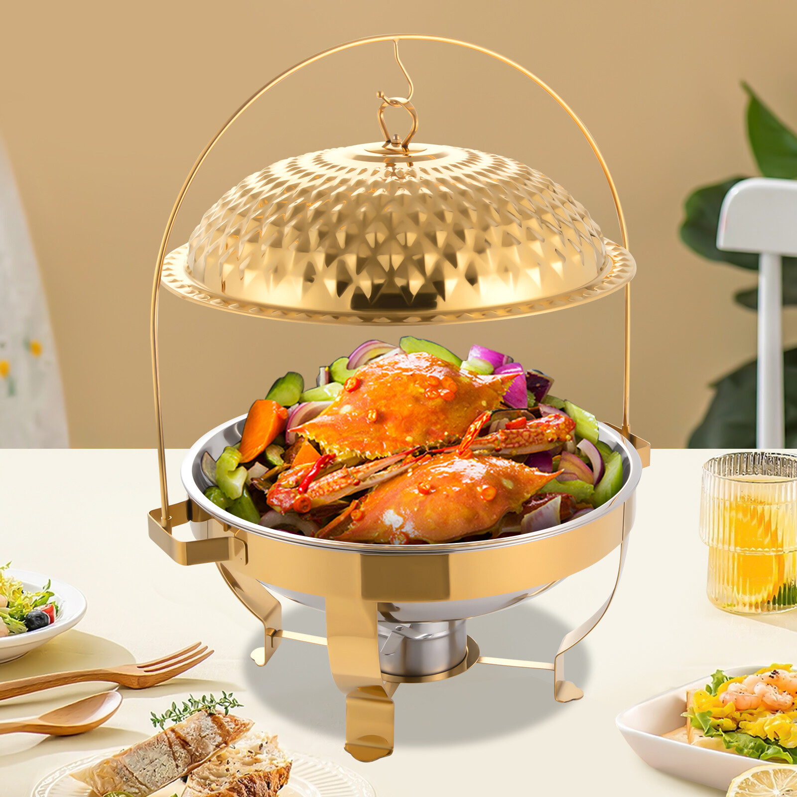 New Stove Hanging Lid Dining Stove Chafing Dish Buffet Set Stove Food Warmer 8L
