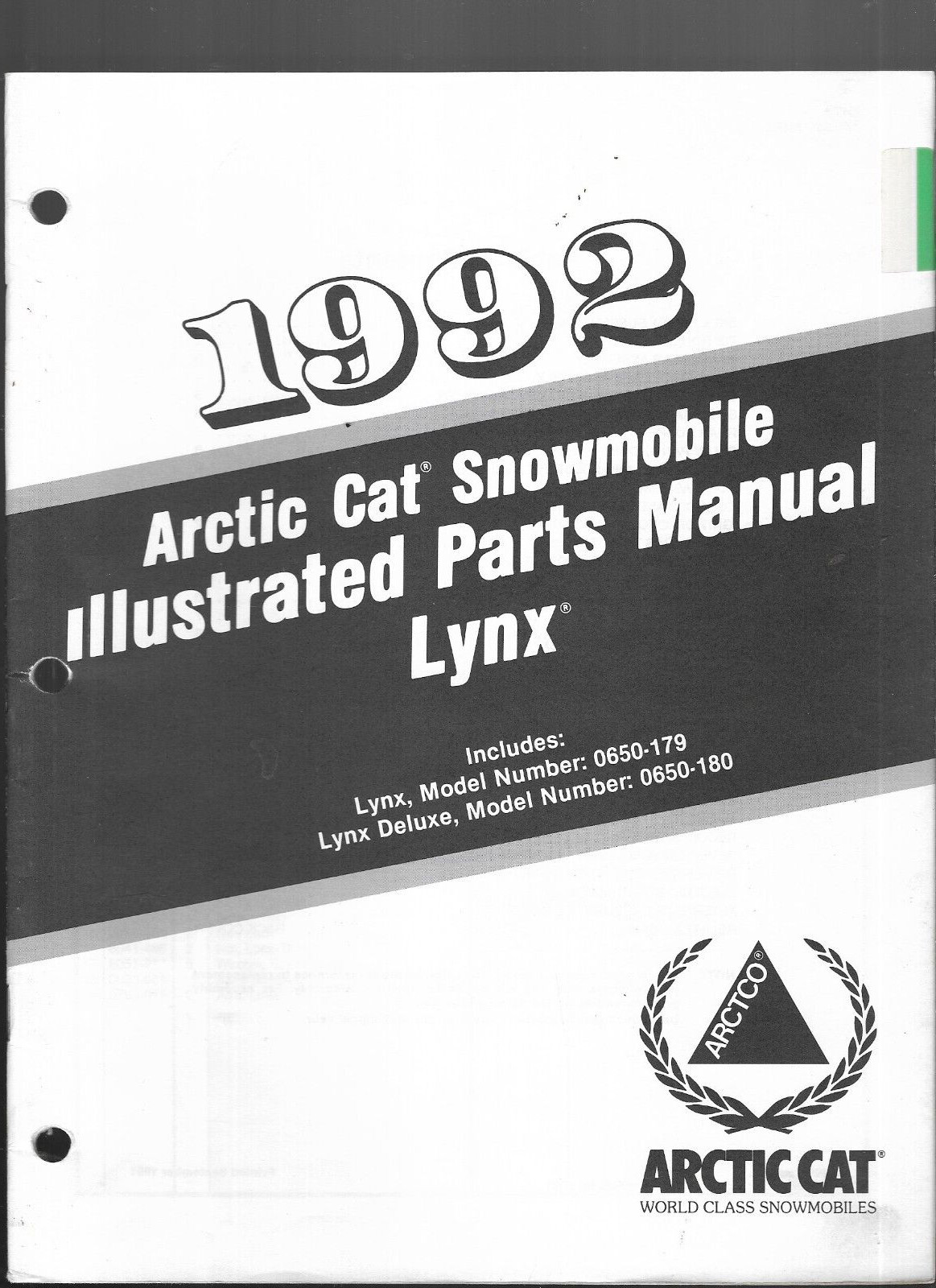 1992 Arctic Cat Snowmobile Illustrated Parts Manual Lynx 0650-179, 0650-180