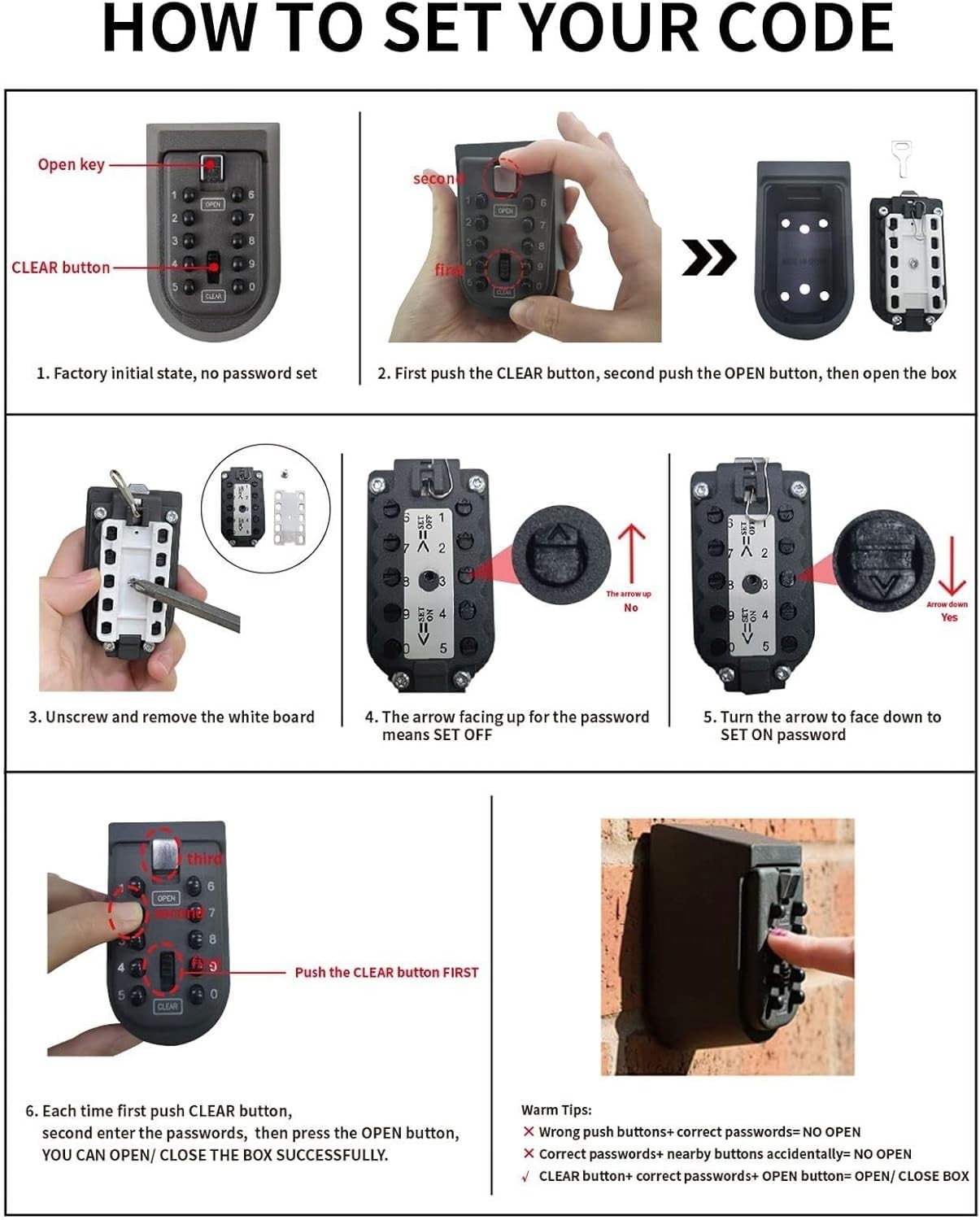 Compact Push Button Key Safe - Wall Mount Key Box with Rubber Cover for 5-7 Keys