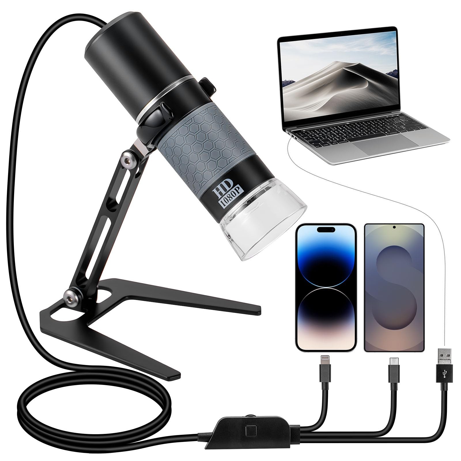 Ninyoon Full HD 1080P USB Digital Microscope Camera for iPhone iPad Black