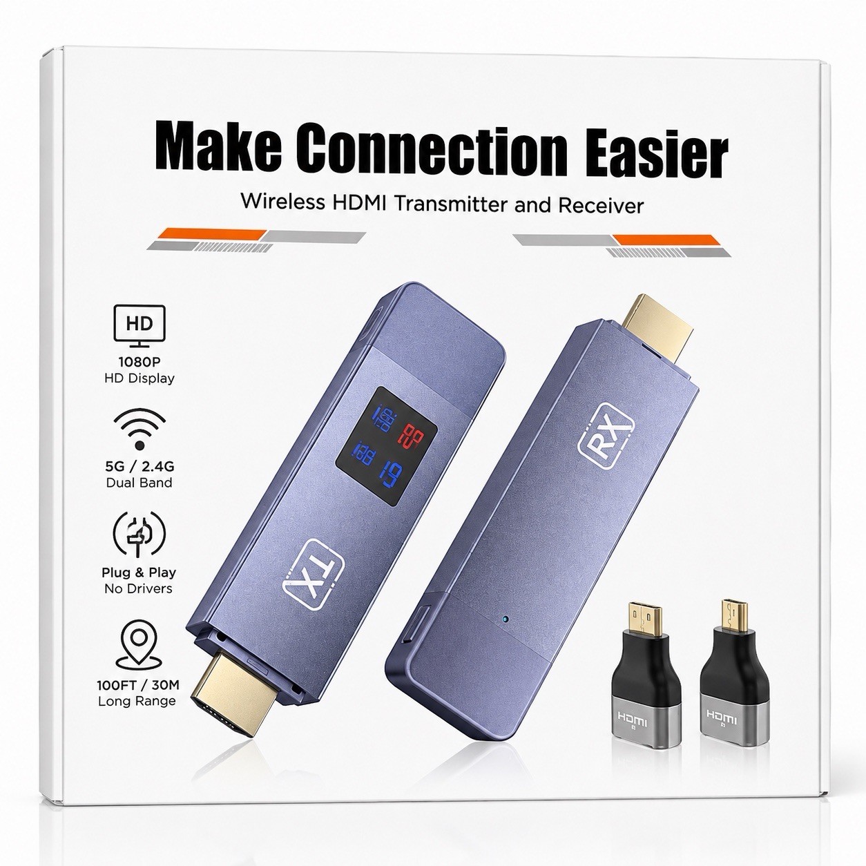 Wireless HDMI Transmitter and Receiver, Plug & Play Portable 2.4G/5G Wireless HD