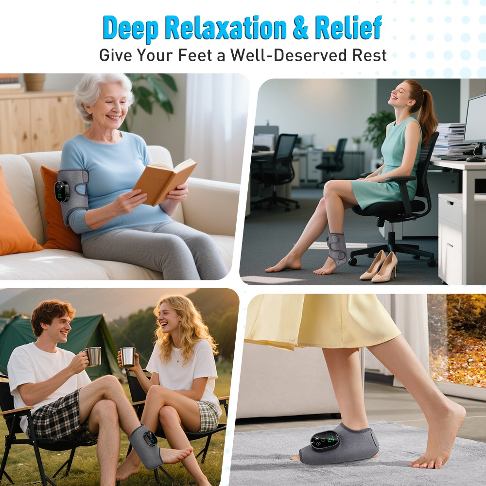 2x Red Light Therapy Ankle Massager Pain Relief 6Heating 3 Vibration Modes/Timer