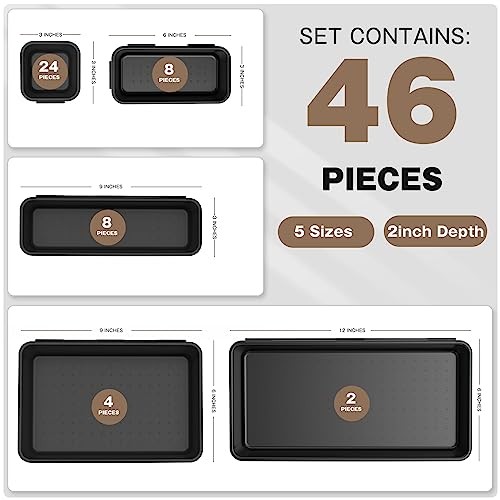 46PCS & Tool Box Organizer Tray Divider Set - Bathroom 5 Size - Black