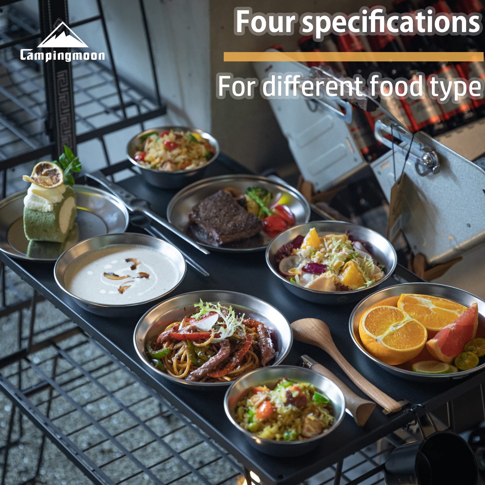 CAMPING MOON Tableware Camping Plate Stainless Steel Tableware Set 8 Pieces S395