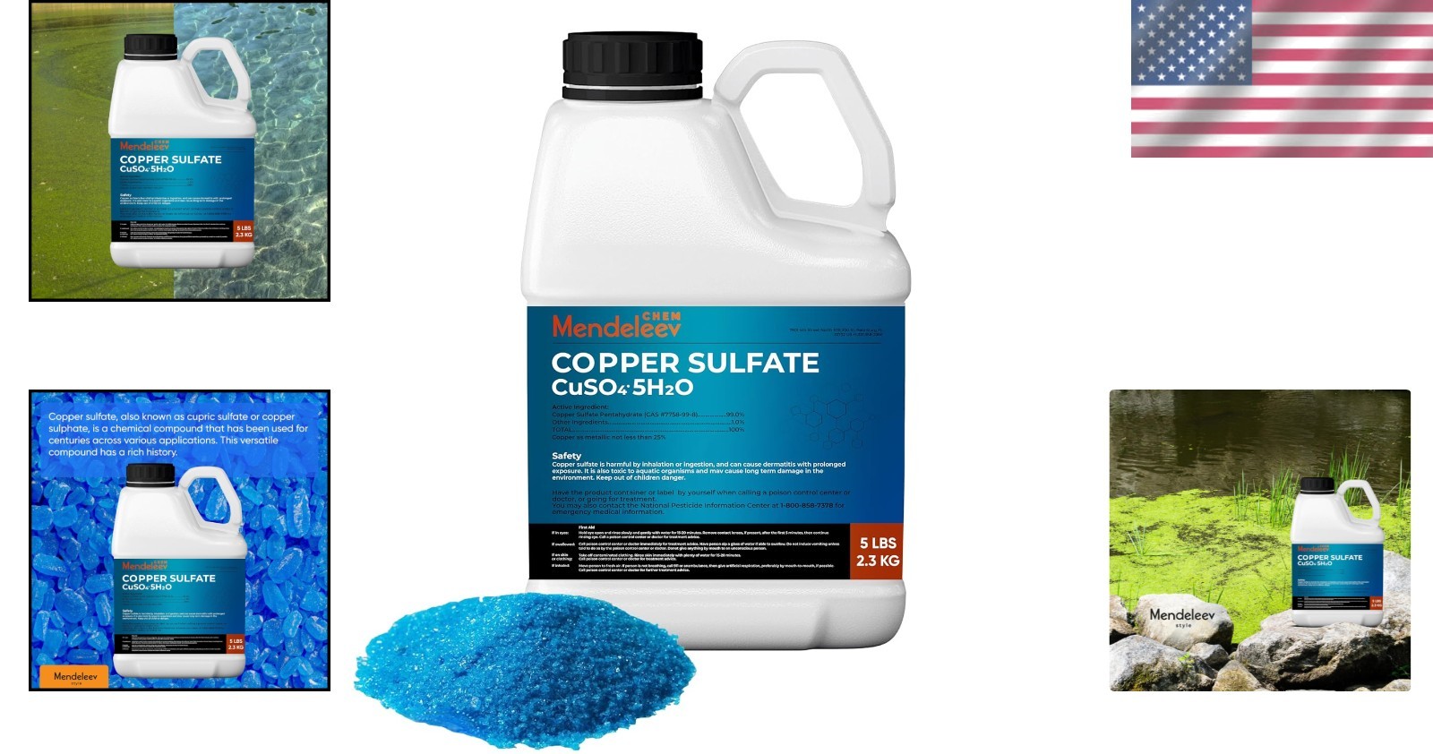 Mendeleev Copper Sulfate Crystals 5 Lbs - Granular & EPA Free for Diverse Uses