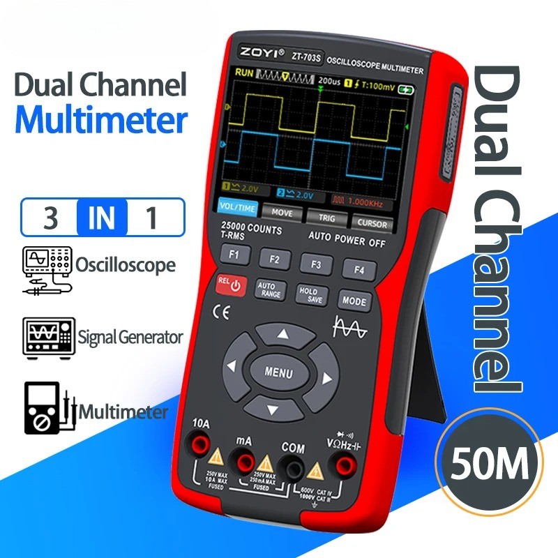 ZT-703S Upgrade 50MHz Handheld Digital Oscilloscope Multimeter Signal Generator