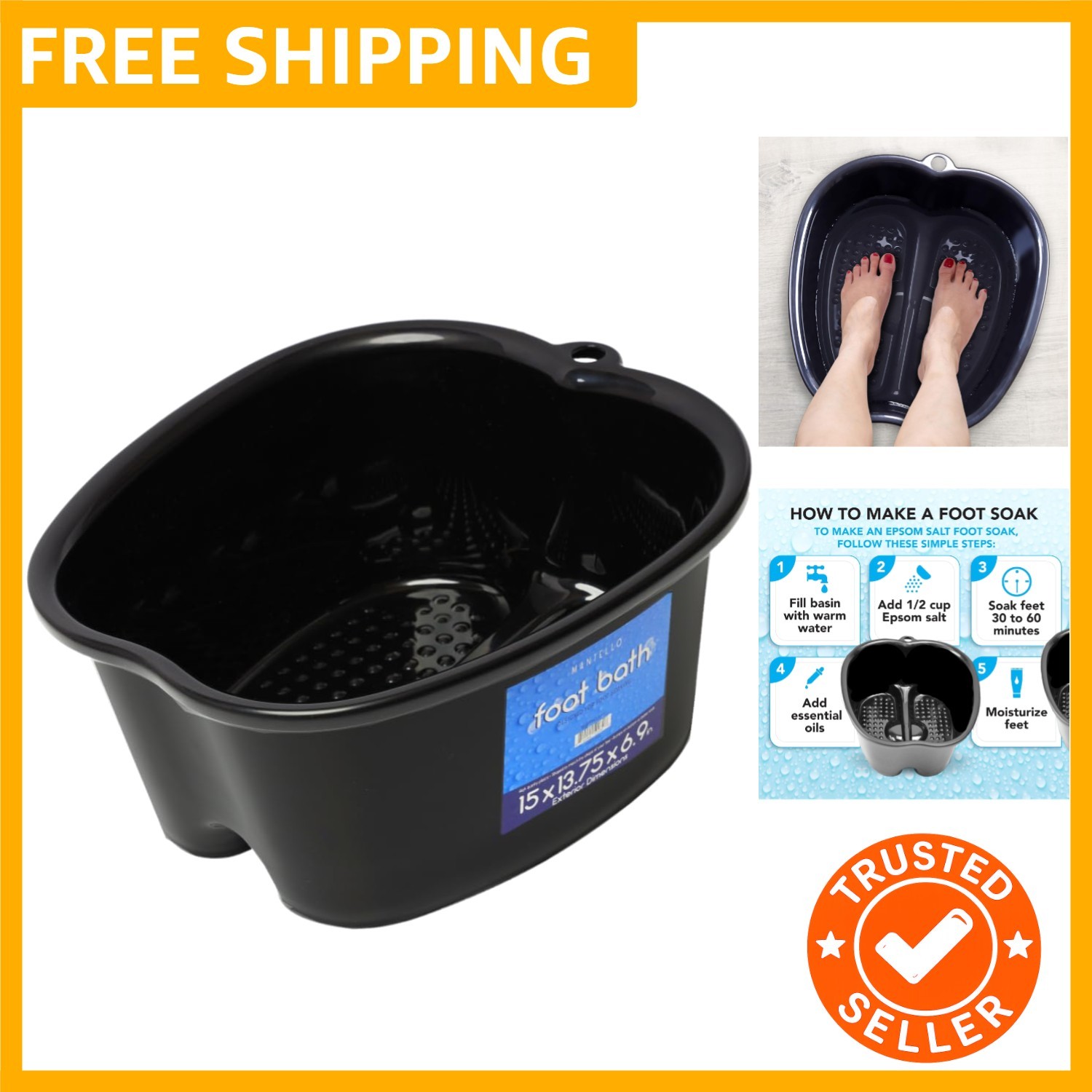 Foot Soaking Tub- Extra Large Pedicure Bowl - Foot Bath Basin - Home Foot Spa...