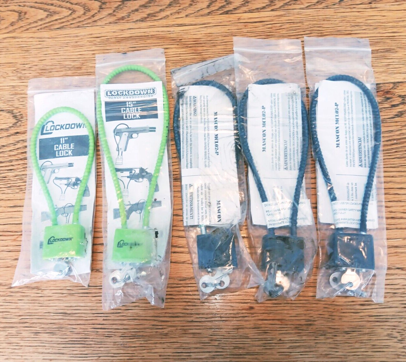 Lot of 5, Pistol Cable Locks, Lockdown Vault Accessories and Mascon MCL02-P