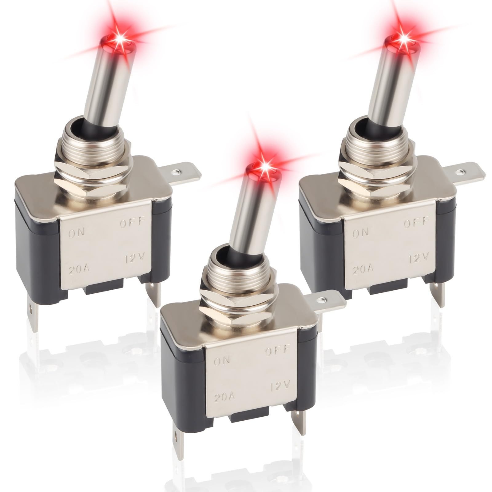 3 PCS LED Lighted Rocker Toggle Switch, 12V SPST 3 Pin 2 Position ON/Off Rock...